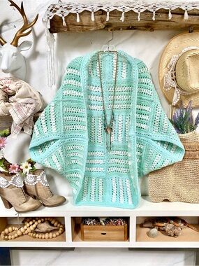 Artisan patchwork MINT dream boho Cocoon kimono shrug farmhouse cottagecore vibe